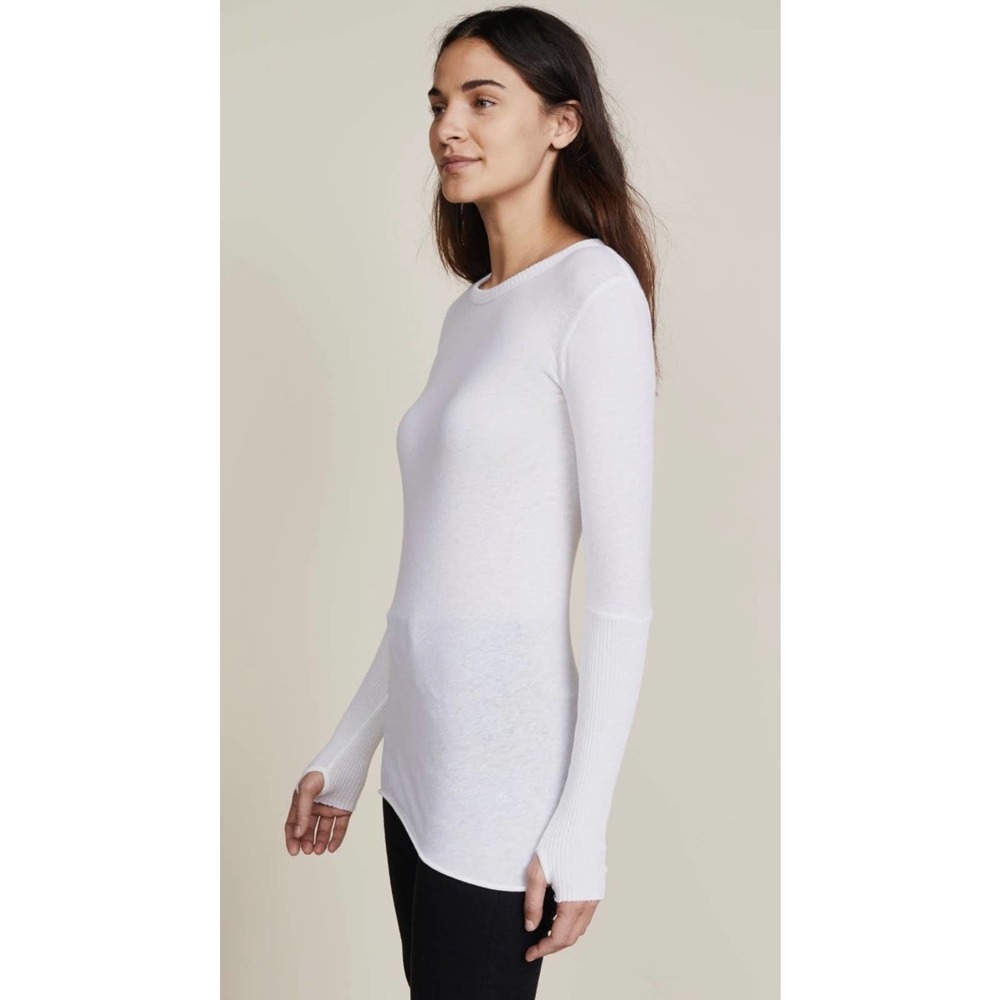 ENZA COSTA Shirt Womens Medium Cream Cashmere Cuffed Crew Long Sleeve Pullover - Picture 3 of 13